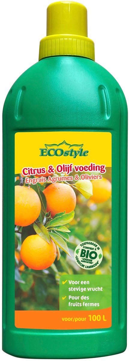 ECOstyle Citrus & Olijf Voeding - Stevige Vrucht - Langdurige Werking - Voor Alle Mediterrane Planten en Bomen 1 L