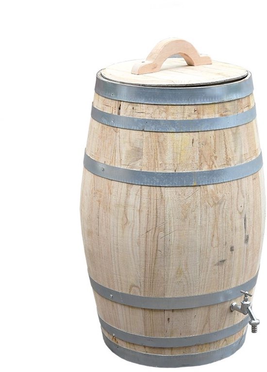 Houten Wijnvat Regenton -100 L – Deksel – Handvat – Chromen Kraantje
