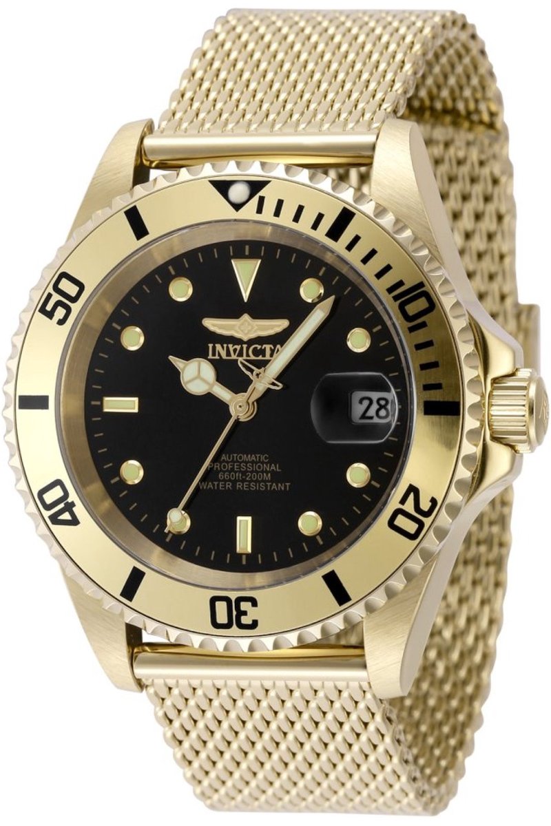 Invicta Pro Diver 48894 Heren Horloge - Waterdicht - Analoog - Automatisch Uurwerk - Roestvrij Staal met zwarte Wijzerplaat - 40mm