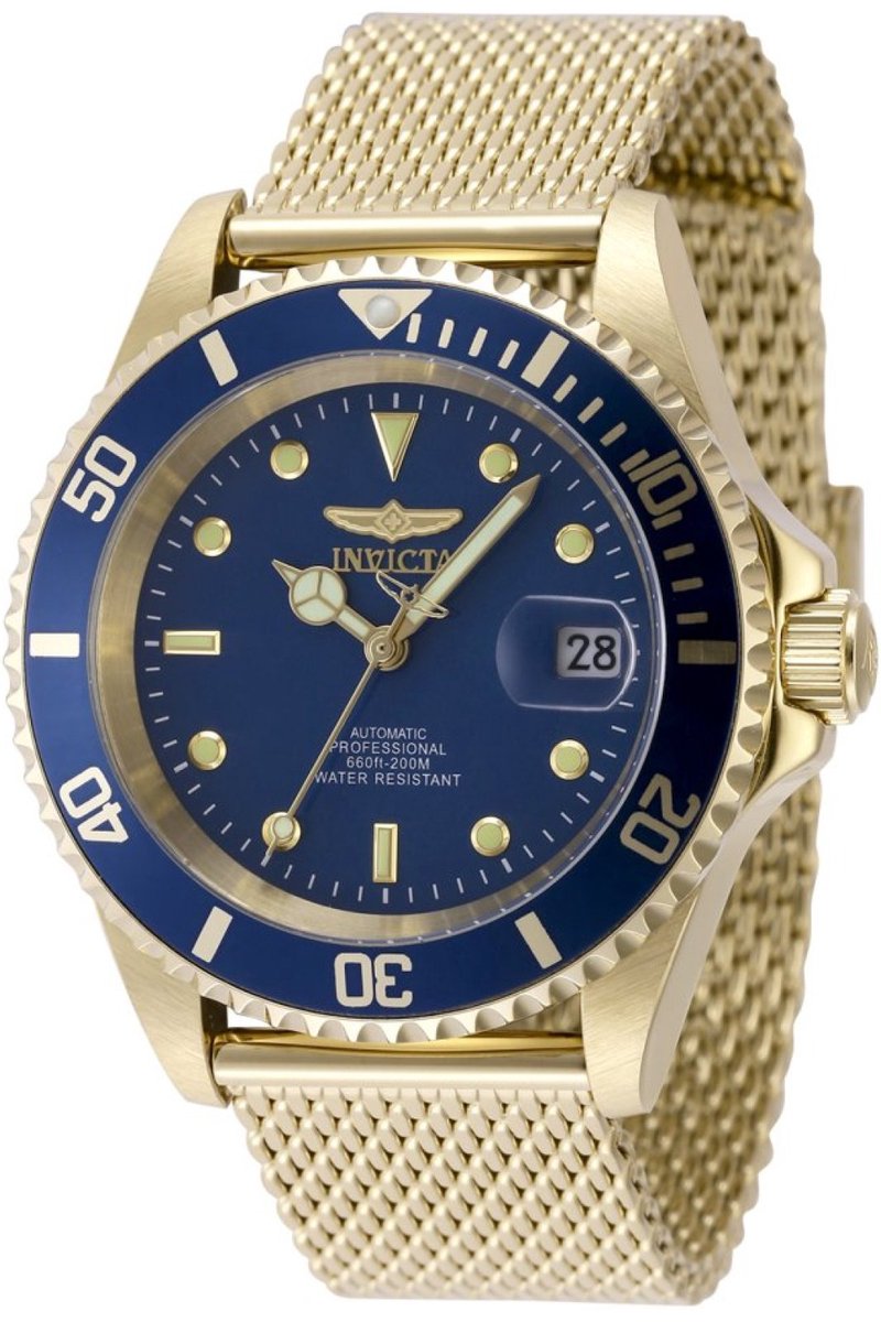 Invicta Pro Diver 48893 Heren Horloge - Waterdicht - Analoog - Automatisch Uurwerk - Roestvrij Staal met blauwe Wijzerplaat - 40mm