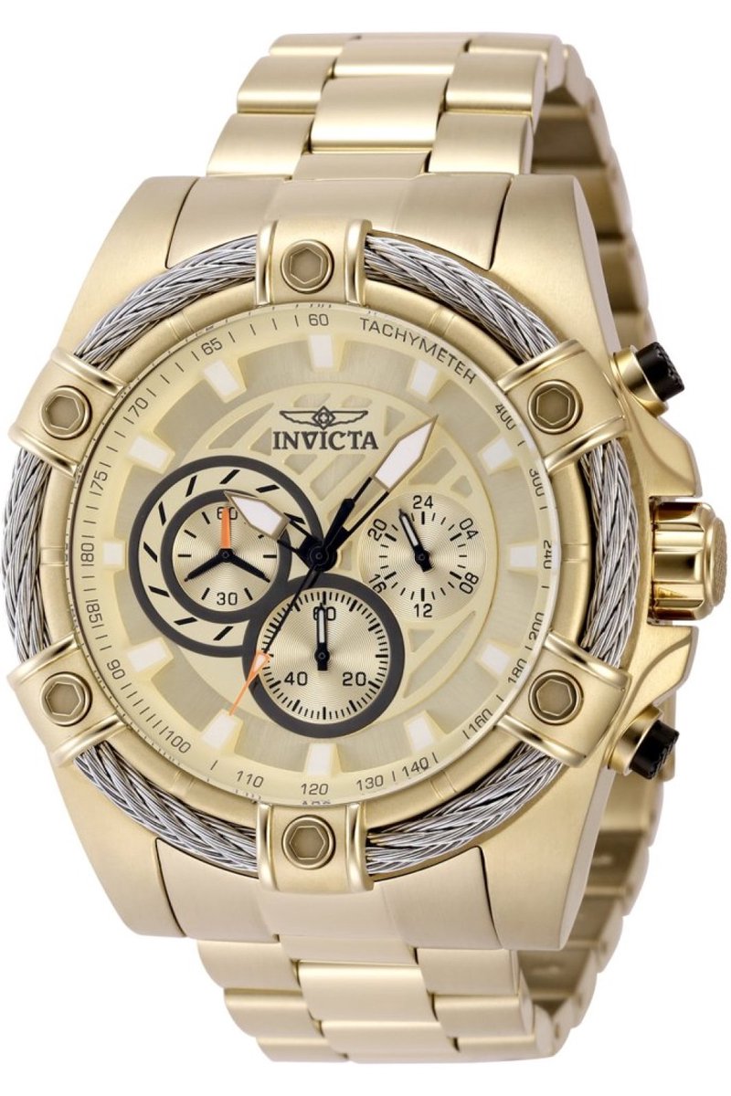 Invicta Bolt 48866 Heren Horloge - Waterdicht - Analoog - Quartz Uurwerk - Roestvrij Staal met gouden Wijzerplaat - 52mm