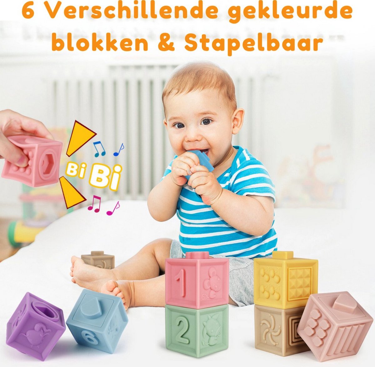 Baby Speelgoed - Speelgoed 1 Jaar - Montessori Speelgoed - Kinderspeelgoed - 2 in 1 Stapelblokken & Bijtring — afbeelding 4