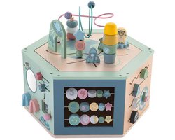 Playwood-Houten-Activiteiten zeshoek - Activity Center Baby - Speelkubus Activiteiten Kubus - Baby Speelgoed - Kinder Speelgoed - Educatief Speelgoed - Blokkendoos - Vormenstoof - Kralenspiraal