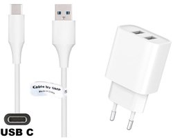 OneOne 2.4A lader met 2 poorten + 1,8m sterke USB C kabel. Standaard oplader adapter past op Samsung Galaxy S8, S9, A07, A17, F36, M36, F56, Tab Active 5 Pro, Tab S9, S9 FE, Tab S10 Lite, S10+, S10 FE+, S10 Ultra