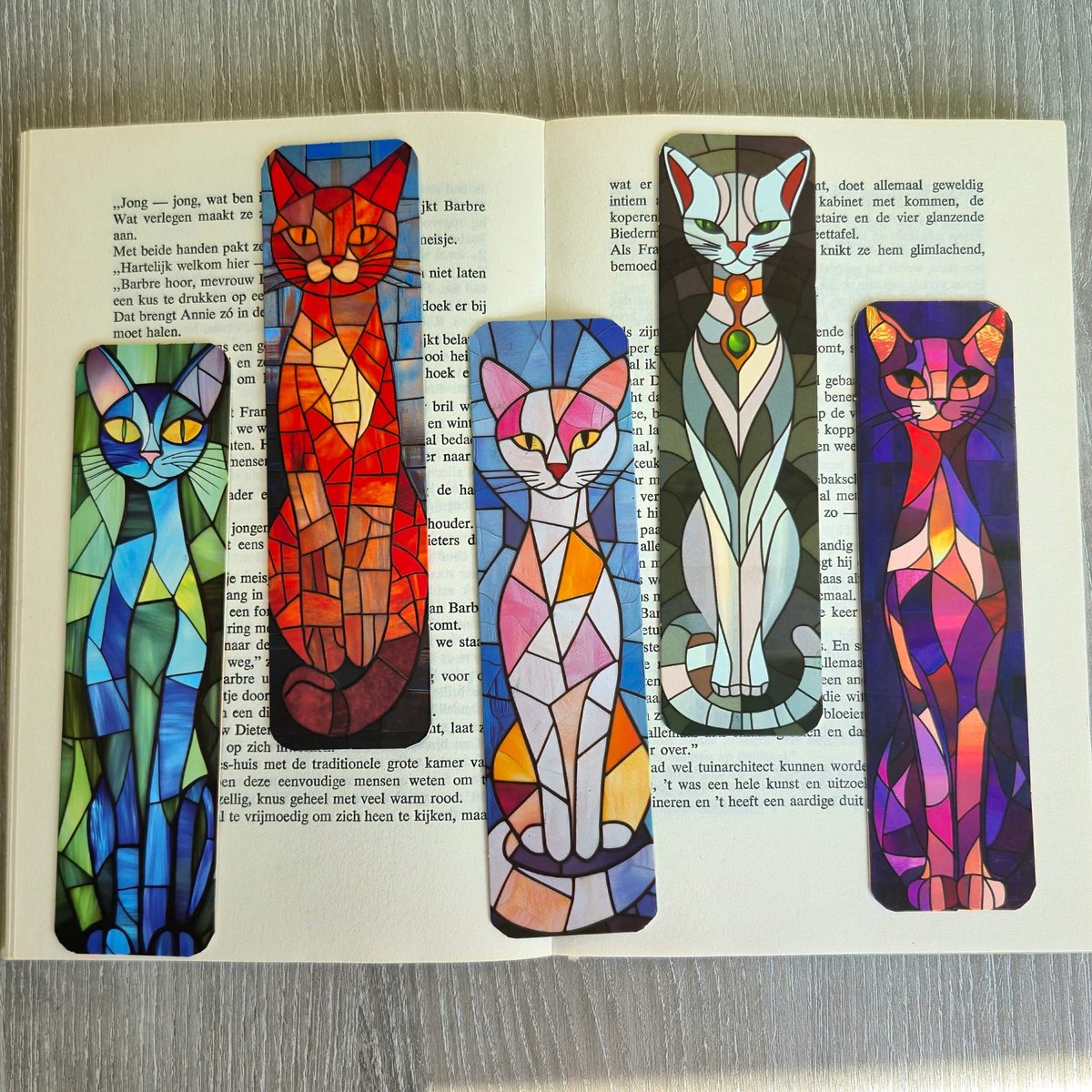 Katten Boekenlegger Set van 5 – Papieren Boekenleggers in Mozaïek Stijl – Kunstzinnige Boeken Accessoires
