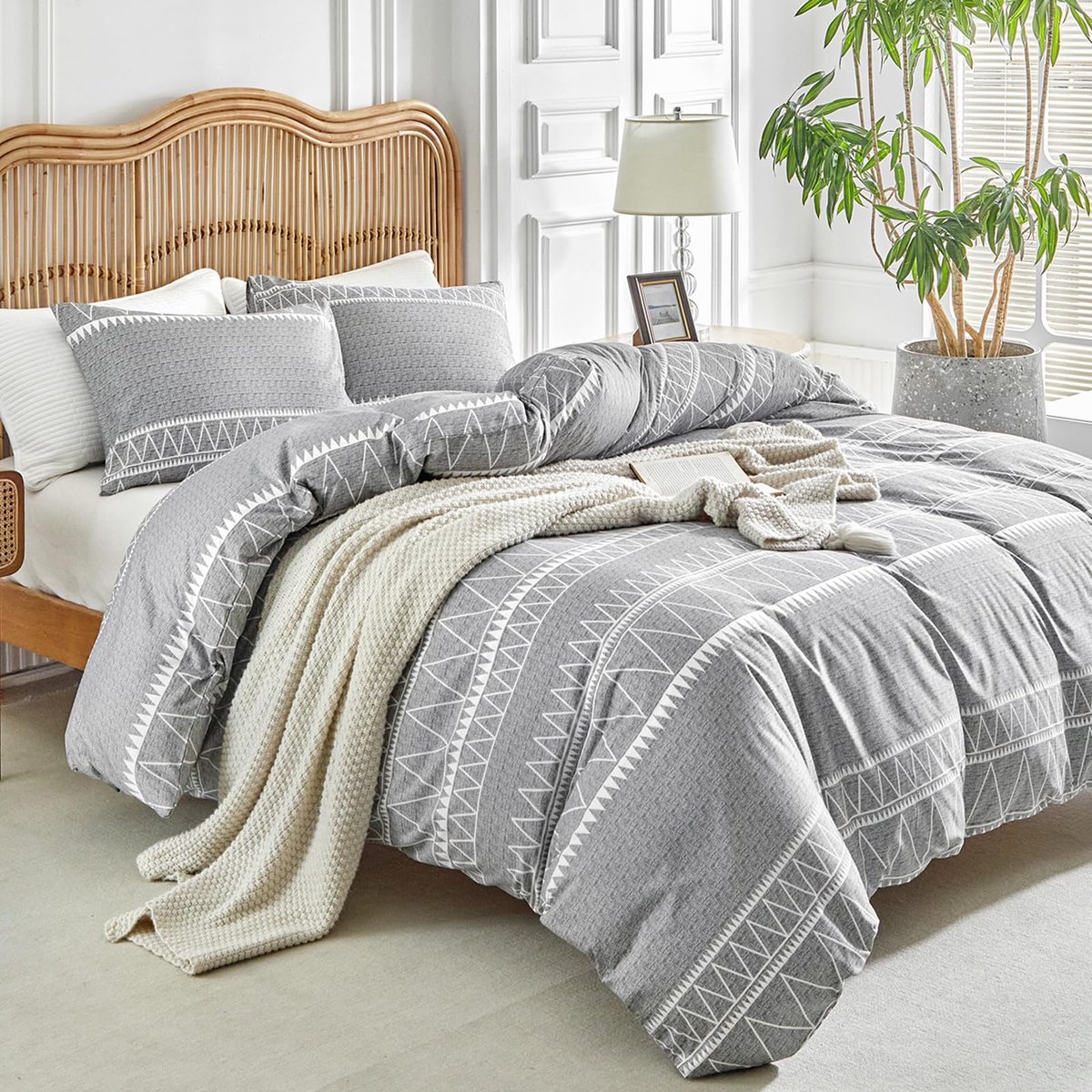 Ibenzoa Boehemische Stijl Beddengoedset met Ritssluiting en Kussenslopen voor Optimaal Comfort grijs