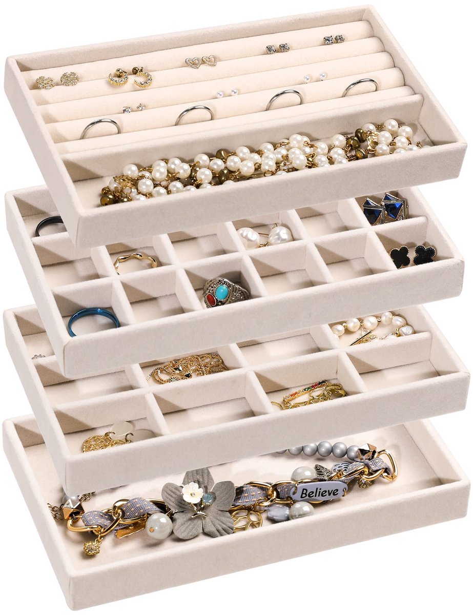 Ibenzoa® Elegant en Functioneel Sieraden Organizer Set met Zacht Fluwelen Afwerking voor Ringen en Kettingen