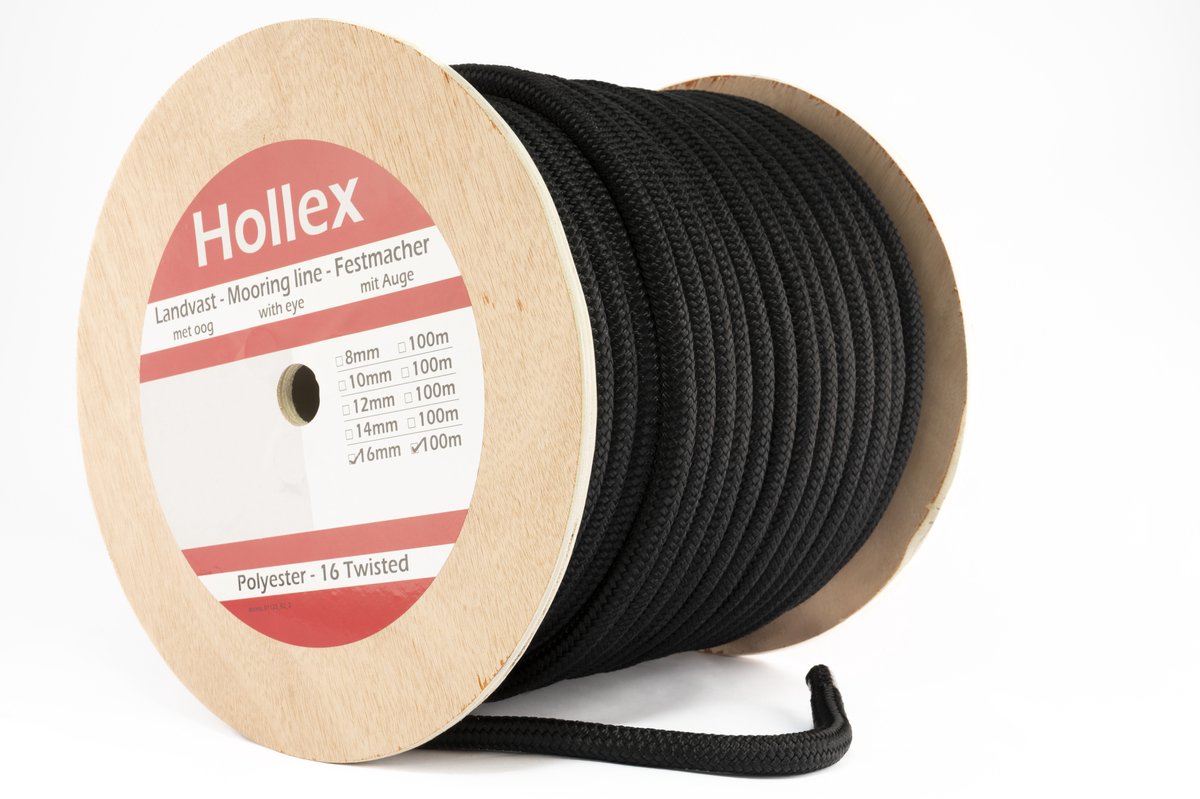 Hollex Landvast Zwart 8mm rol=100mtr - 3str