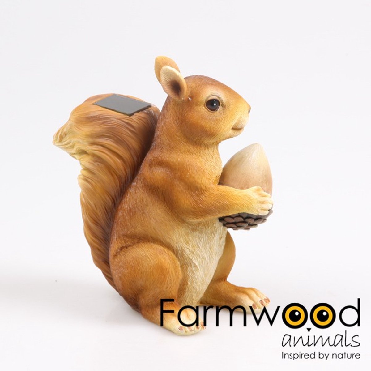 Tuinbeeld Eekhoorn met eikel & LED | bruin | 16 x 9 x 17,5 cm