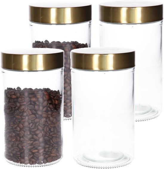 Voorraadpot - 2x - 900 ml - glas - draaideksel - goud - 10 x 17 cm - weckpot