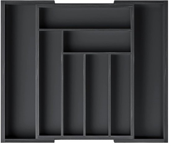 Ceruzo Bestekbak Couverts Bois Extensible - 8 Compartiments - Organisateur de Tiroirs - extensible jusqu'à 52 cm - Zwart