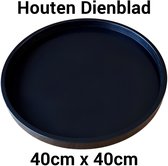 Dienblad Hout 40cm Rond Zwart | Decoratieve Houten Dienbladen 40 cm Plateau | King Mungo