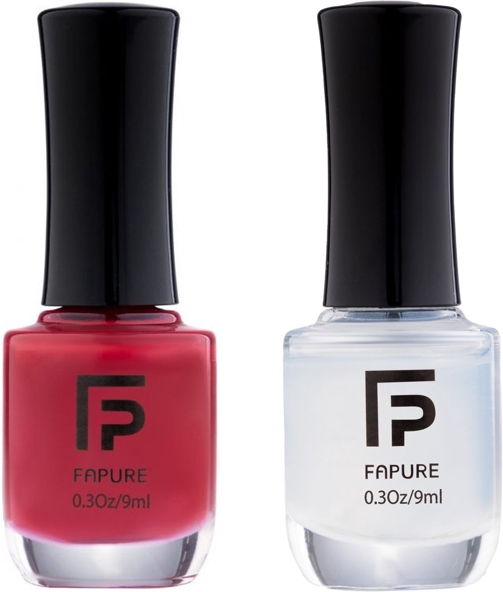 Fapure - Halal nagellak SET - Tulipa Red + Topcoat - 2x 9ml