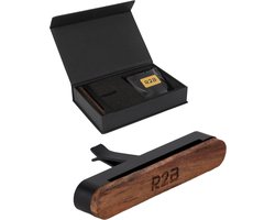 R2B Auto Parfum met Houder - Incl. Set van 2 Geuren - Hervulbaar - Walnoothout - Autogeur - Autoparfum - Auto Luchtverfrisser - Auto Geurverfrisser - Zwart