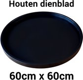 Groot Houten Dienblad Zwart Rond 60x60 cm - King Mungo - Groot Decoratief Plateau Decoratieve Houten Dienbladen - Dienblad Hout 60cm