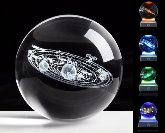 Ortho® - Luxe Zonnestelsel Kristallen bol - Wereldbol - Astrologie - Educatieve decoratie - Led lamp - Nacht lamp - Bureau accessoire - Tafeldecoratie - 3D Miniaturen Zonnestelsel