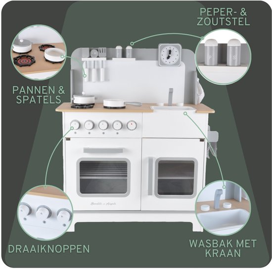 Houten kinderkeuken Chef Deluxe XL wit - 3 jaar - aanrechthoogte 59 cm - incl. 9 accessoires van Houten — afbeelding 4