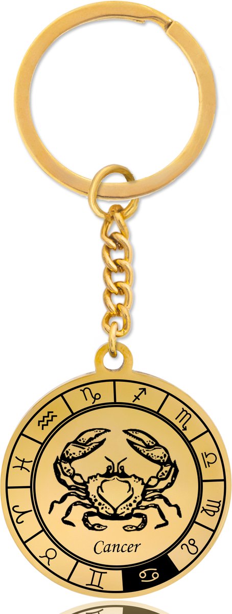 Sterrenbeeld Kreeft (Cancer) Sleutelhanger – Spiritueel Cadeau van Roestvrij Staal – Goudkleurig – Pax Amare