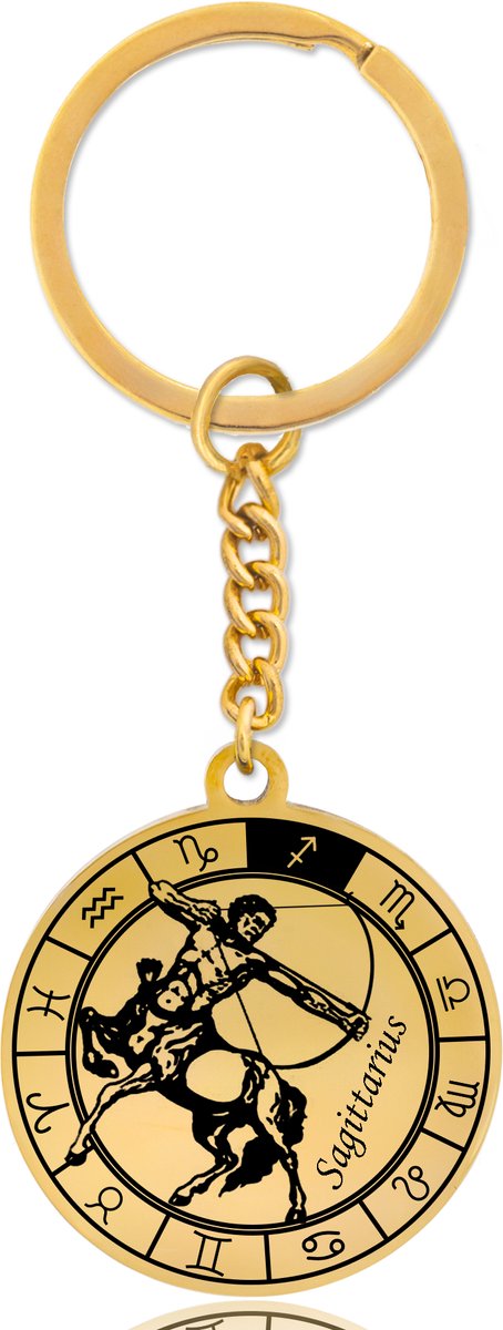 Sterrenbeeld Boogschutter (Sagittarius) Sleutelhanger – Spiritueel Cadeau van Roestvrij Staal – Goudkleurig – Pax Amare
