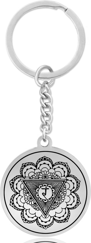 Zonnevlecht Chakra (Manipura) Sleutelhanger - Zilverkleurig Talisman - Roestvrij Staal - Spiritueel Cadeau - Pax Amare