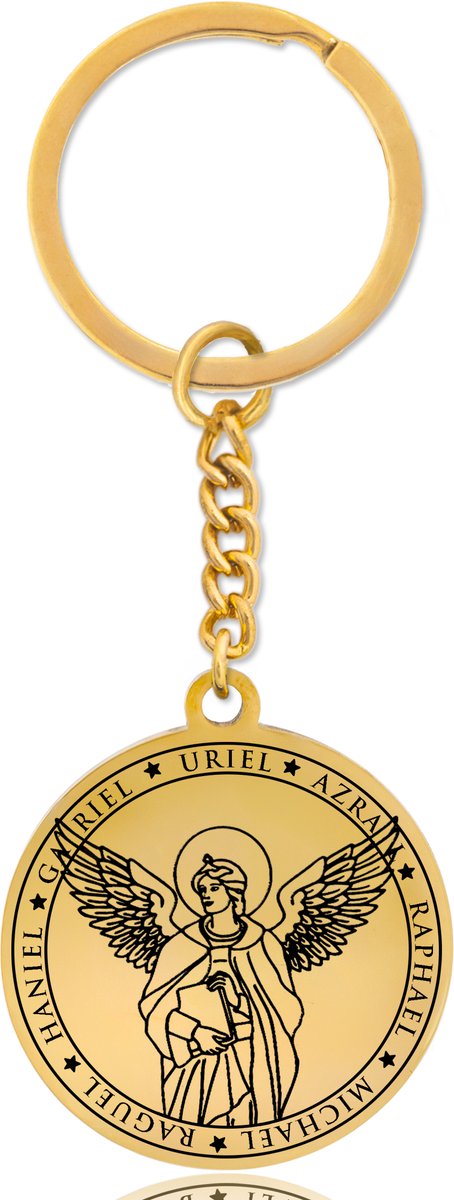 Beschermengel Uriël Sleutelhanger – Spiritueel Cadeau van Roestvrij Staal – Goudkleurig – Pax Amare