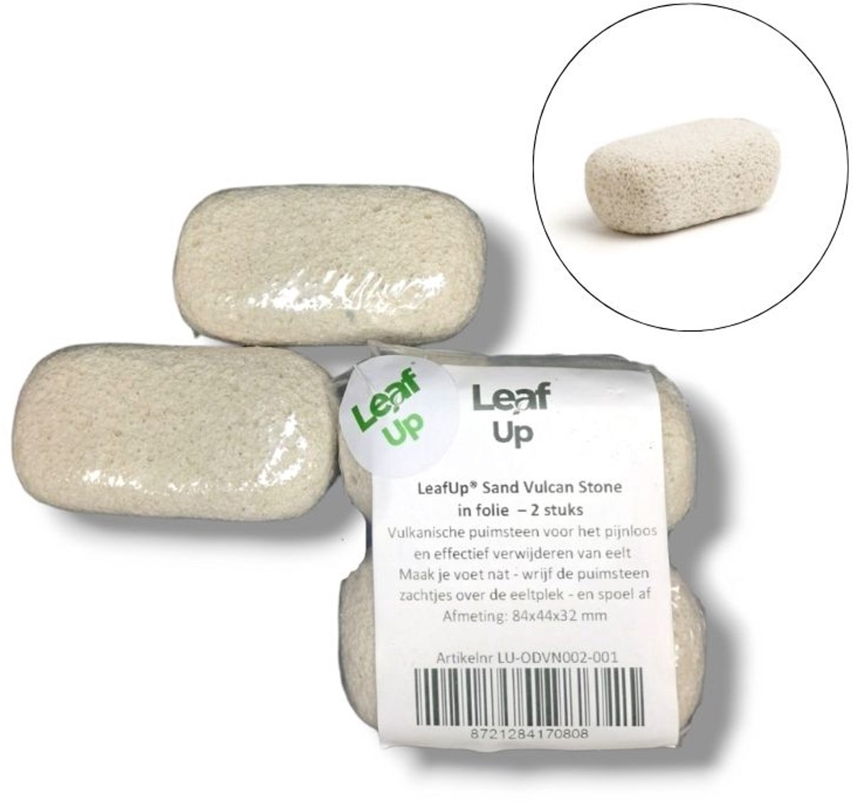 LeafUp® Sand Vulcan Stone - Eeltverwijderaar - Vulkanisch Puimsteen - in folie - 2 stuks (B4)