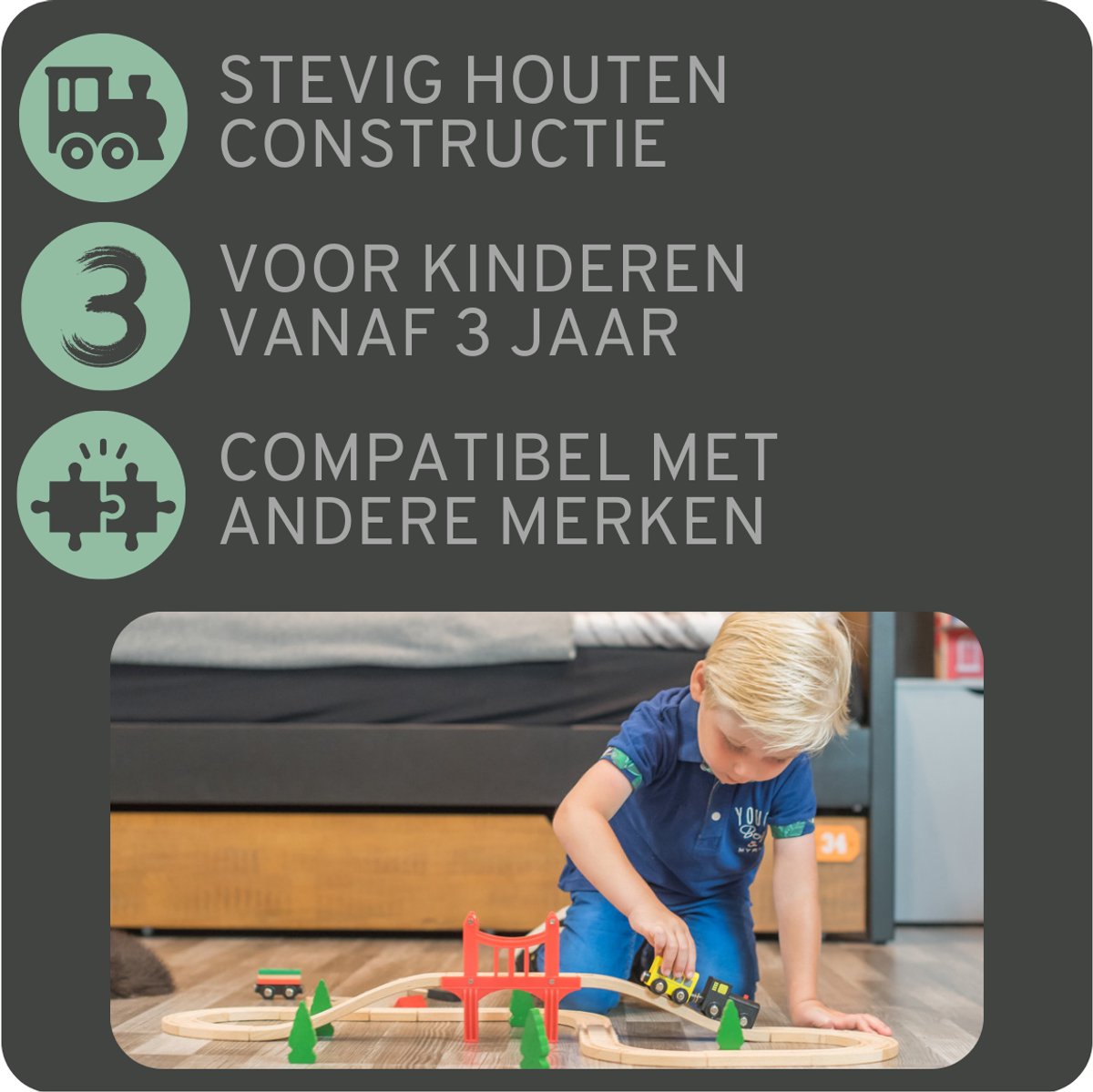 Bandits & Angels Houten Treinset 37 delig vanaf 3 jaar voor Jongens en Meisjes - Trein Set van Hout met 37 delen - Inclusief 1 trein - Treinbaan voor Kinderen met Accessoires — afbeelding 2