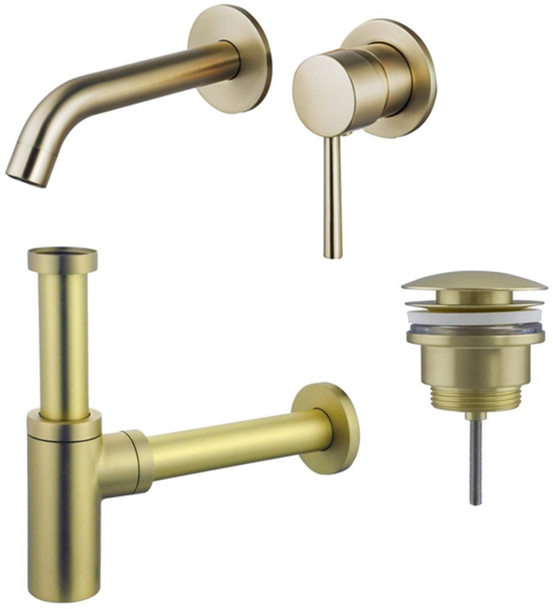 FugaFlow Eccelente Sobrado Badkamer Slim Wastafelkraanset - inbouw wastafelkraan - klikwaste plug - design sifon - PVD Geborsteld Messing