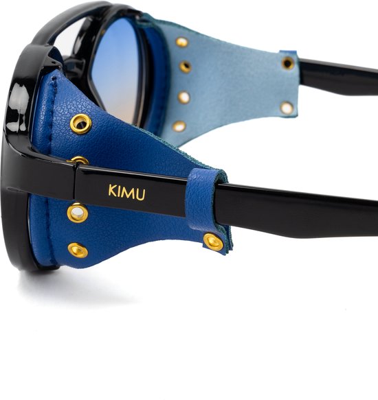 KIMU Motor Ronde Zonnebril - Zwart Montuur Zijkanten - Blauw Bruin Gradient Glazen - Volwassenen Kunststof Vintage Piloot Amerikaans Aviator Festival van KIMU — afbeelding 3