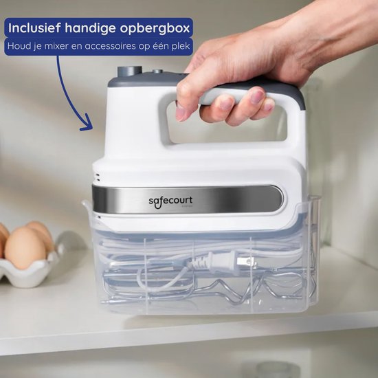 Safecourt Kitchen Handmixer – 5 snelheden + turbofunctie – kloppers, deeghaken & garde – Incl. opbergbox – Krachtig & stil – Lichtgewicht van Safecourt Kitchen — afbeelding 4