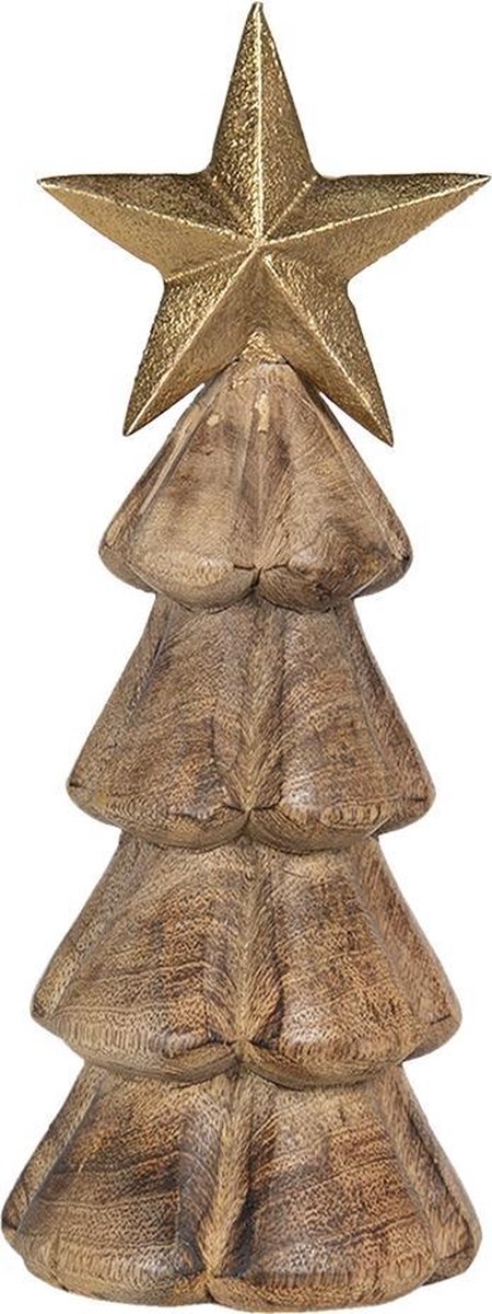 Kerstdecoratie Beeld Kerstboom 10*10*28 cm Bruin Hout Decoratief Figuur Decoratieve Accessoires