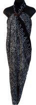 Sarong, pareo, hamamdoek, wikkelrok xxl figuren stippen patroon lengte 115 cm breedte 220 cm kleuren donkerblauw tegen zwart aan wit dubbel geweven extra kwaliteit.