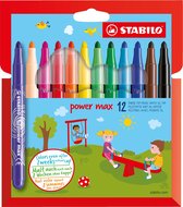 STABILO power max - Viltstift - Met Extra Dikke Punt 3,0 mm - Etui Met 12 Kleuren