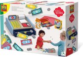 SES - Petits Pretenders - Kassa speelset - houten Montessori kassa - inclusief speelgeld, boodschappentas en 3 supermarktproducten