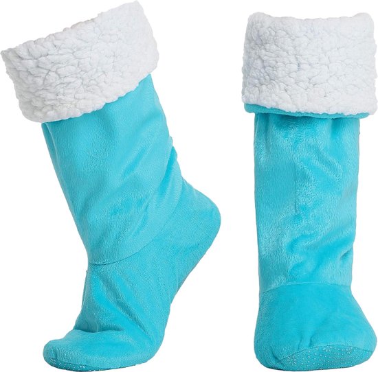 JAXY Huissokken - Verwarmde Sokken - Sloffen - Anti Slip Sokken - Warme Sokken - Fleece Sokken - Dikke Sokken - Fluffy Sokken - Pantoffels - Slof Sokken - Maat M/L - Lake Blue