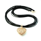 Little Heart Ketting - Zwart/Goud / 82+5cm