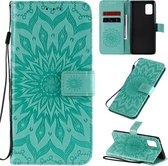 Voor Samsung Galaxy A71 5G reliÃ«f zonnebloem patroon horizontale flip pu lederen tas met houder & kaartsleuven & portemonnee & lanyard (groen)