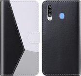 Voor Galaxy A20s Tricolor stiksels Horizontaal Flip TPU + PU lederen tas met houder & kaartsleuven & portemonnee (zwart)