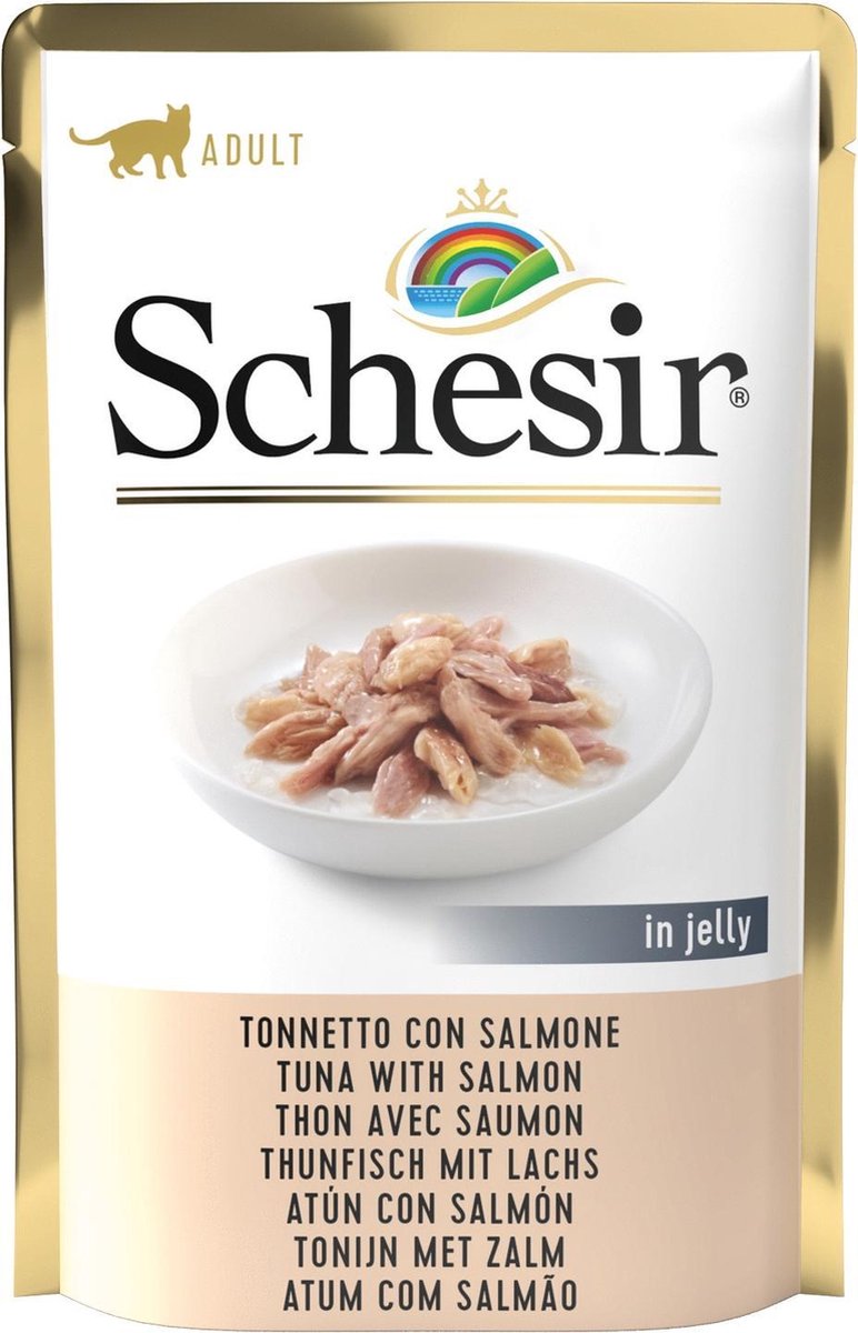 Schesir Kattenvoer Pouch Tonijn – Zalm in Gelei 85 gr