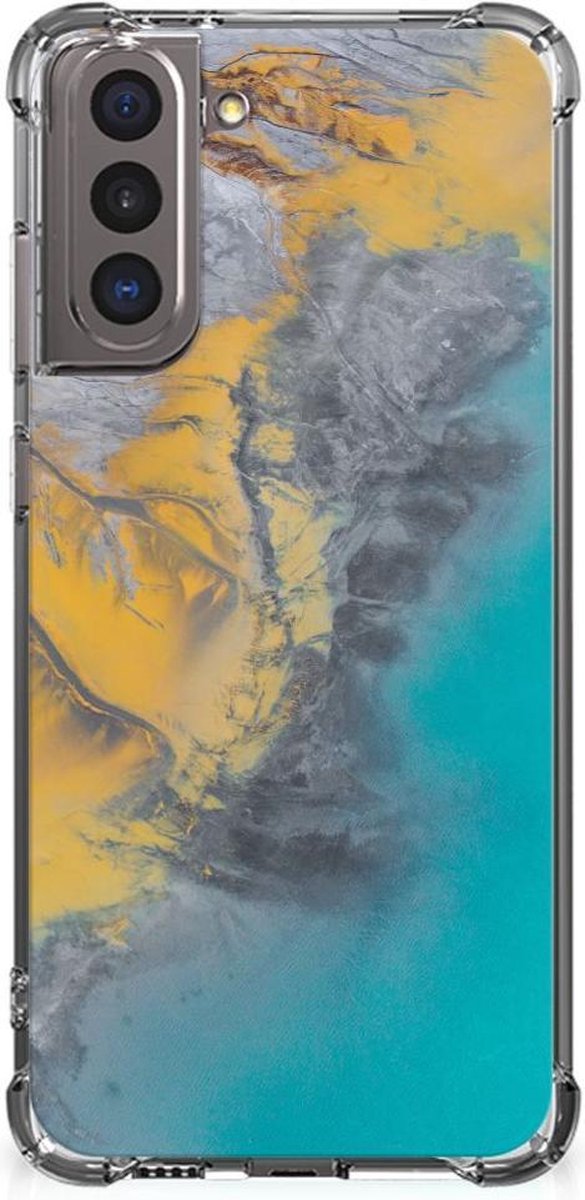 Samsung Galaxy S21 Anti-Shock Hoesje Marble Blue Gold