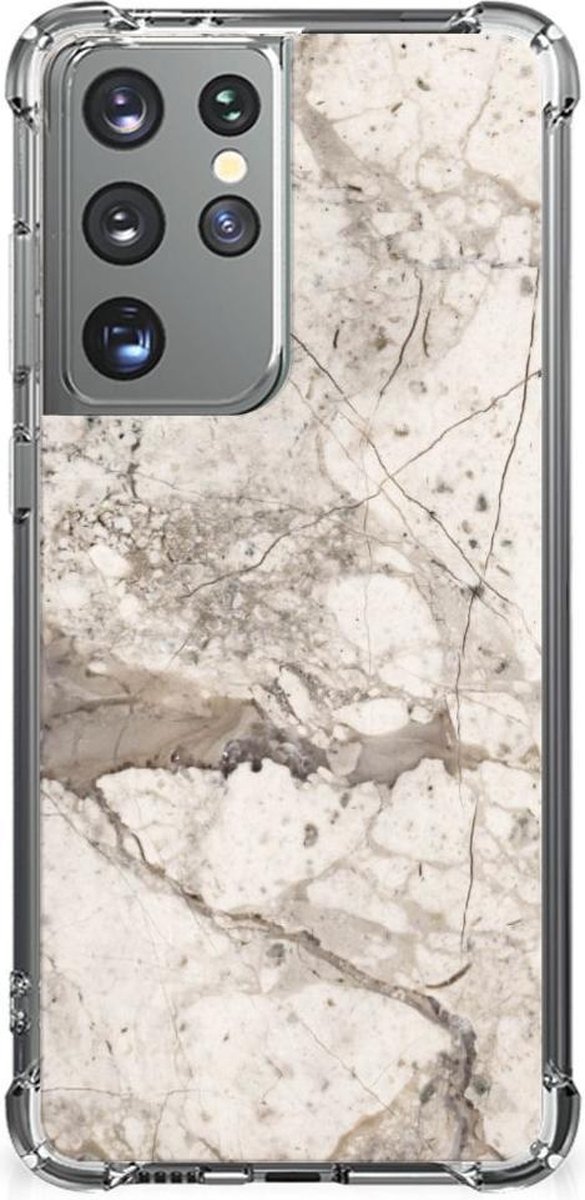 Samsung Galaxy S21 Ultra Anti-Shock Hoesje Marmer Beige