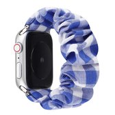 Voor Apple Watch Series 5 en 4 40 mm / 3 en 2 en 1 38 mm geruite patroondoek + roestvrijstalen haarring horlogeband (blauw)