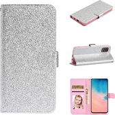 Voor Huawei Y5p Glitter Poeder Horizontale Flip Leren Case met Kaartsleuven & Houder & Fotolijst & Portemonnee & Lanyard (Zilver)