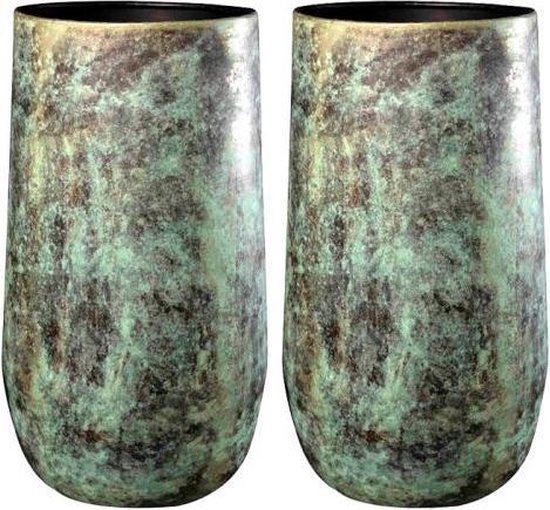Emar metalen vaas koper groen 50cm | Set van twee hoge vazen metaal | bol.com