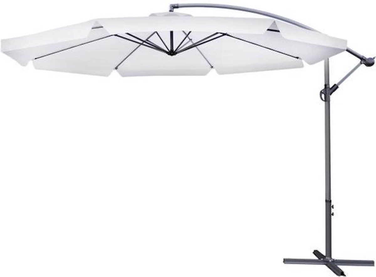 EASTWALL Parasol met verstelbare arm – Zweefparasol – Inclusief parasolvoet – Tuin parasol – 245x350cm – UV werend doek – Stokparasol – Licht grijs – Lange gebruikstijd – Eenvoudig verstelbaar – 3.5m arm