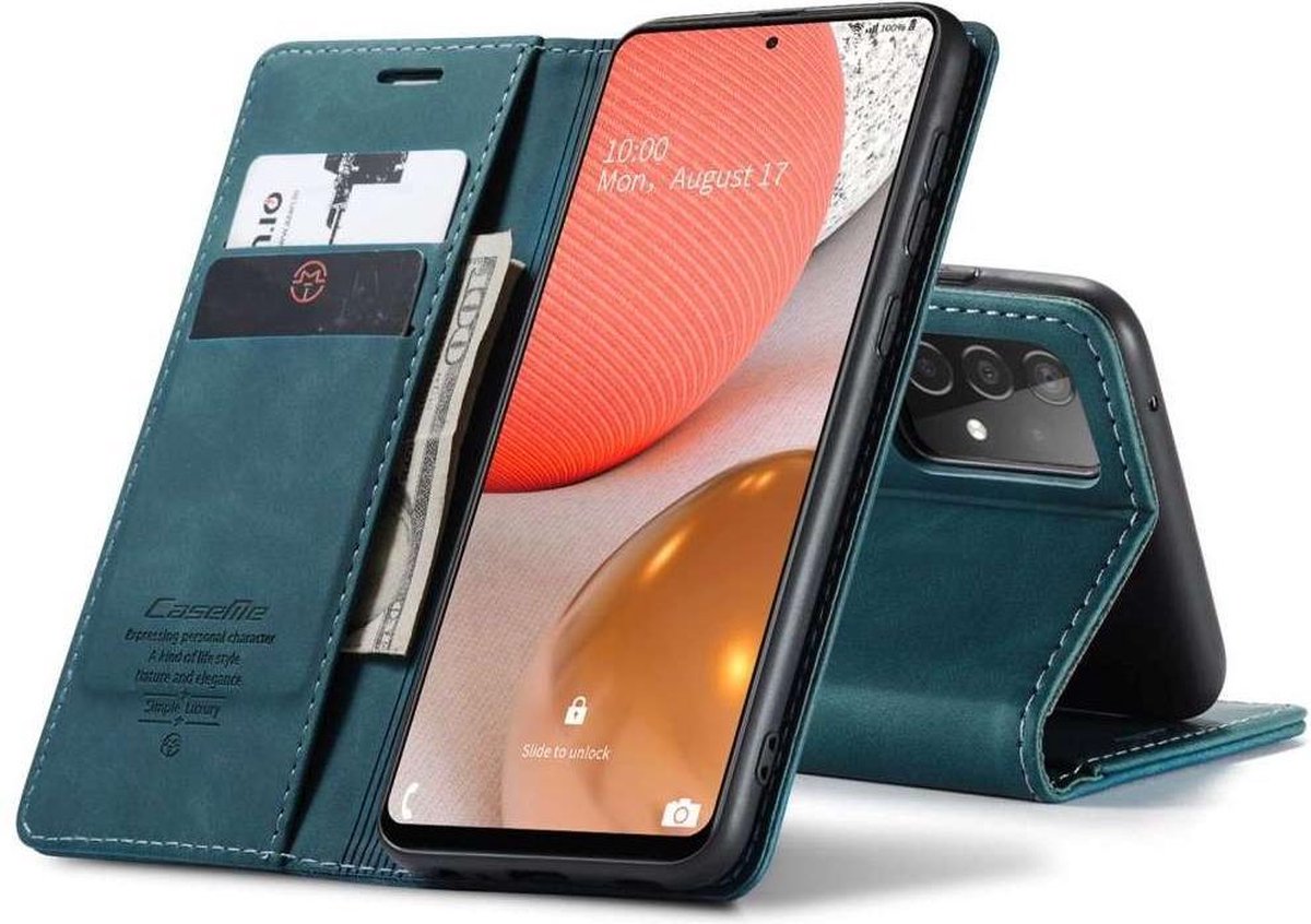 Telefoonhoes Geschikt voor: Galaxy A72 5G - Retro Wallet hoesje - Blauw