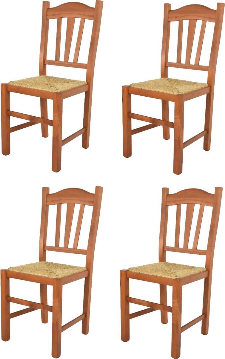 Tommychairs Silvana - Eetkamerstoelen - Set van 4 - Kersenhout - Rotan