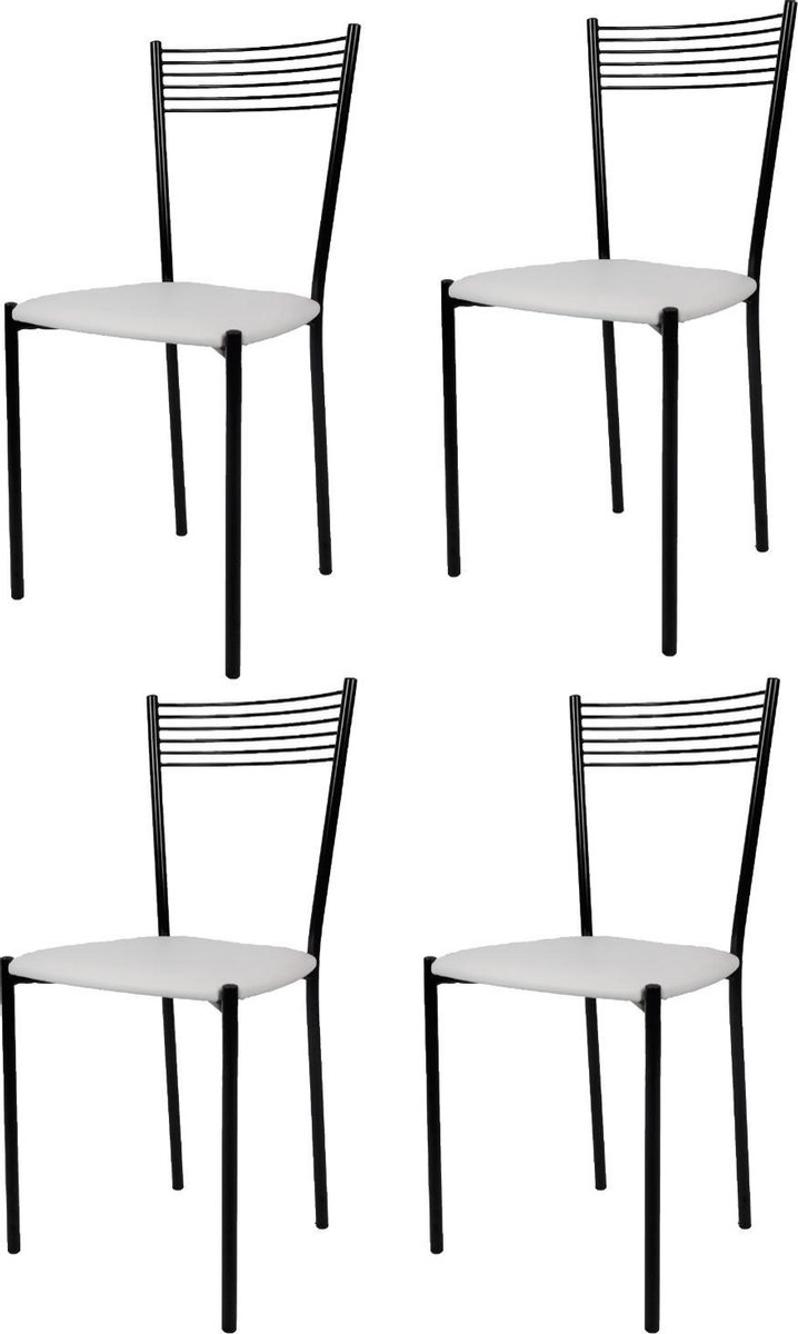 Tommychairs Elegance - Eetkamerstoelen - Set van 4 - Zwart & Wit - Kunstleer & Metaal
