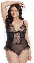 Sheer Crotchless Teddy with Eyelash Lace - Black