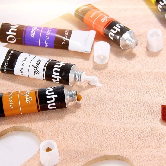 Acrylverf 36 Kleuren Niet Giftig Acrylverf Set voor Kunstenaars Schilders Professionele Beginners Canvas Hout Steen Stof Keramiek, 60ml/Fles